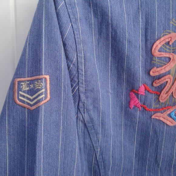 Anthropologie Love Stitch 70s Looking Bohemian Denim Jacket Embroidered Large - Picture 3 of 4